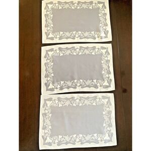 Unbranded Grape Vine Placemats Set‎ of 3 Grey White Scalloped Edge Home Decor